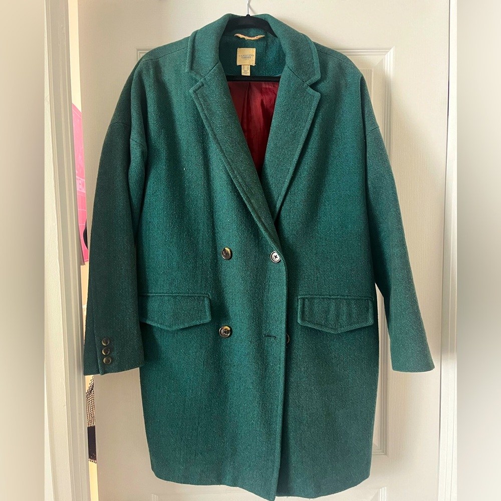 Lands' End green tweed cocoon coat